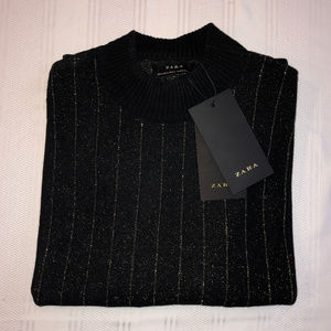 Zara Metallic Black and Gold Mock Neck Sweater